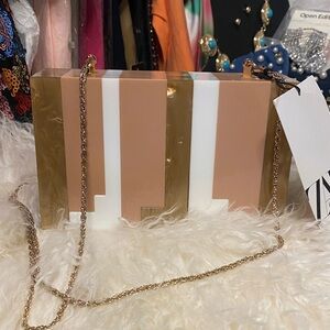 ZARA Multicolor Geometric Clutch with Gold Chain NWT!
